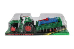 Traktor s vlekem s rotavátorem plast 52cm na setrvačník 2 barvy v blistru