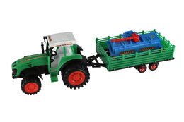 Traktor s vlekem s rotavátorem plast 52cm na setrvačník 2 barvy v blistru
