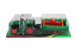 Traktor s vlekem s kombajnovým válcem plast 46cm na setrvačník  2 barvy v blistru