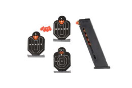 Pistole na pěnové náboje plast 19cm + terče 3ks, náboje 6ks v krabici 34x18x4,5cm