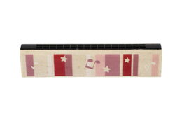 Harmonika dřevěná 13cm 4 barvy v blistru 12ks v boxu