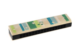 Harmonika dřevěná 13cm 4 barvy v blistru 12ks v boxu