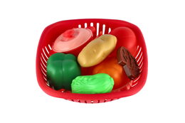 Sada nádobí v ošatce plast s doplňky v síťce 20x20x7cm