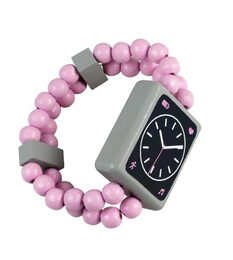 Hodinky náramkové dřevěné oboustranné růžové na kartě