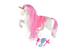 Jednorožec/kůň česací plast se sedlem s doplňky 3 barvy v sáčku 21x25x6cm
