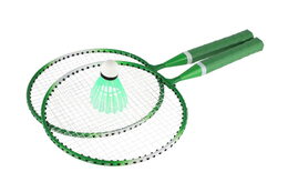 Badminton sada dětská kov/plast 2 pálky + 1 košíček 2 barvy v síťce 23x45x6cm