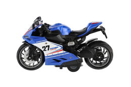 Motorka silniční plast 13cm na zpětné natažení na baterie se světle, zvukem 4 barvy 12ks v boxu