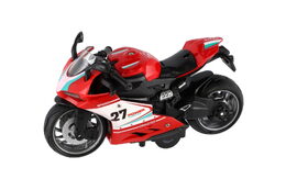 Motorka silniční plast 13cm na zpětné natažení na baterie se světle, zvukem 4 barvy 12ks v boxu