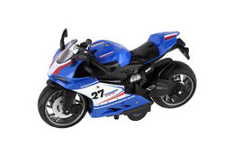 Motorka silniční plast 13cm na zpětné natažení na baterie se světle, zvukem 4 barvy 12ks v boxu