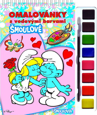 Omalovánky Šmoulové s vodovými barvami a štětcem, kroužková vazba 21x23cm