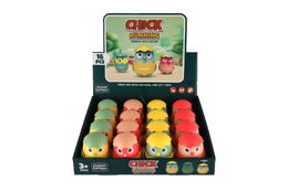 Kuřátko Zmáčkni a jeď plast 7x8cm na setrvačník 4 barvy 16 ks v boxu