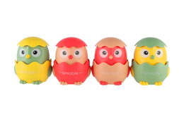 Kuřátko Zmáčkni a jeď plast 7x8cm na setrvačník 4 barvy 16 ks v boxu