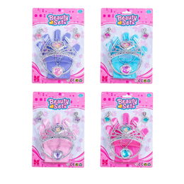 Sada krásy plast korunka, náhrdelník, naušnice, rukavičky 3 barvy na kartě 17,5x27,5cm