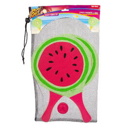 Sada na plážový tenis ovoce dřevěné 38cm 2 pálky + 1 míček 3 druhy v látkovém sáčku