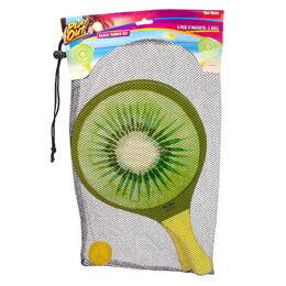 Sada na plážový tenis ovoce dřevěné 38cm 2 pálky + 1 míček 3 druhy v látkovém sáčku