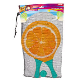 Sada na plážový tenis ovoce dřevěné 38cm 2 pálky + 1 míček 3 druhy v látkovém sáčku