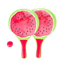 Sada na plážový tenis ovoce dřevěné 38cm 2 pálky + 1 míček 3 druhy v látkovém sáčku