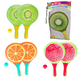 Sada na plážový tenis ovoce dřevěné 38cm 2 pálky + 1 míček 3 druhy v látkovém sáčku