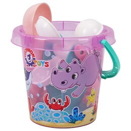 Sada na písek a k vodě plast kbelík, mlýnek s doplňky v síťce 17x16cm