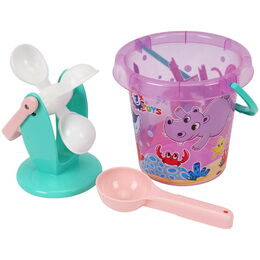 Sada na písek a k vodě plast kbelík, mlýnek s doplňky v síťce 17x16cm