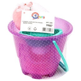 Sada na písek a k vodě plast kbelík, mlýnek s doplňky v síťce 20x19cm