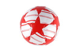 Míč fotbalový nafouknutý šitý 23cm červenobílý v síťce