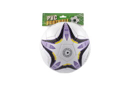 Míč fotbalový nafouknutý šitý 23cm fialovobílý v síťce