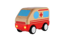 Auto ambulance dřevo na setrvačník 11cm 12ks v boxu 18m+
