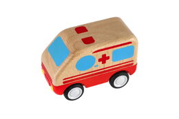 Auto ambulance dřevo na setrvačník 11cm 12ks v boxu 18m+