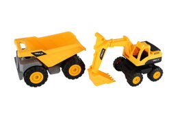 Auto stavební 2ks plast 18cm na volný chod  v krabici 39x14x11,5cm