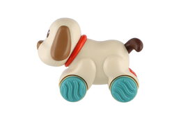 Pes/Pejsek jezdící plast 11x9cm na zpětné natažení 2 barvy 12ks v boxu