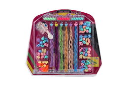 Sada korálků a copánků na vlasy plast mix druhů na kartě 30x26x3cm