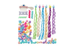 Sada korálků a copánků na vlasy plast mix druhů na kartě 30x26x3cm