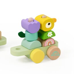 Vlak + 2 vagóny jungle dřevo tahací stavebnice 27 dílků v krabici 38x12x8cm 12m+