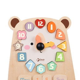 Hodiny medvěd výukové vkládačka dřevěné v krabici 26x29x5cm 24m+