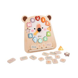 Hodiny medvěd výukové vkládačka dřevěné v krabici 26x29x5cm 24m+