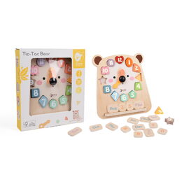 Hodiny medvěd výukové vkládačka dřevěné v krabici 26x29x5cm 24m+