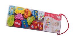 Provlékačka/Navlékačka dopravní prostředky dřevěná 13ks v blistru 9,5x26cm 18m+