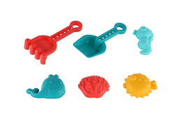 Sada na písek plast lopatka,hrabičky,formičky 4ks v síťce 10x16cm 18m+