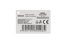 Sada na písek plast lopatka,hrabičky,formičky 4ks v síťce 10x16cm 18m+