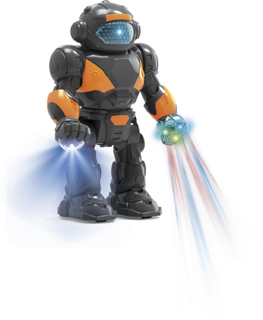 Robot chodící plast 22cm na baterie se světlem se zvukem v krabici 18x24,5x9cm