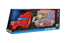 Auto kamion přepravník + auto 2ks plast 28cm na volný běh 2 barvy v krabici 29x12x8cm
