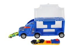 Auto kamion přepravník + auto 2ks plast 28cm na volný běh 2 barvy v krabici 29x12x8cm