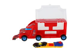 Auto kamion přepravník + auto 2ks plast 28cm na volný běh 2 barvy v krabici 29x12x8cm