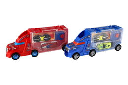 Auto kamion přepravník + auto 2ks plast 28cm na volný běh 2 barvy v krabici 29x12x8cm