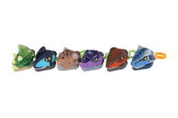 Přívěsek na klíče hlava dinosaurus kousací plast 6cm na setrvačník 6 druhů 12ks v boxu