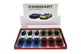 Auto Kinsmart Bugatti Mistral kov/plast 13cm na zpětné natažení 4 barvy 12ks v boxu
