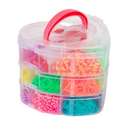 Udělej si svůj náramek - gumičky 2700ks + náčiní v plastové krabičce tvar srdce 16x13cm