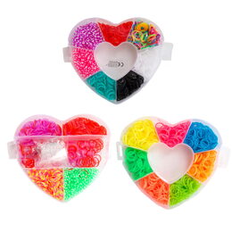 Udělej si svůj náramek - gumičky 2700ks + náčiní v plastové krabičce tvar srdce 16x13cm