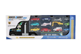 Auto kamion přepravník + dopravní prostředky plast 50cm na volný chod v krabici 51x18x10cm